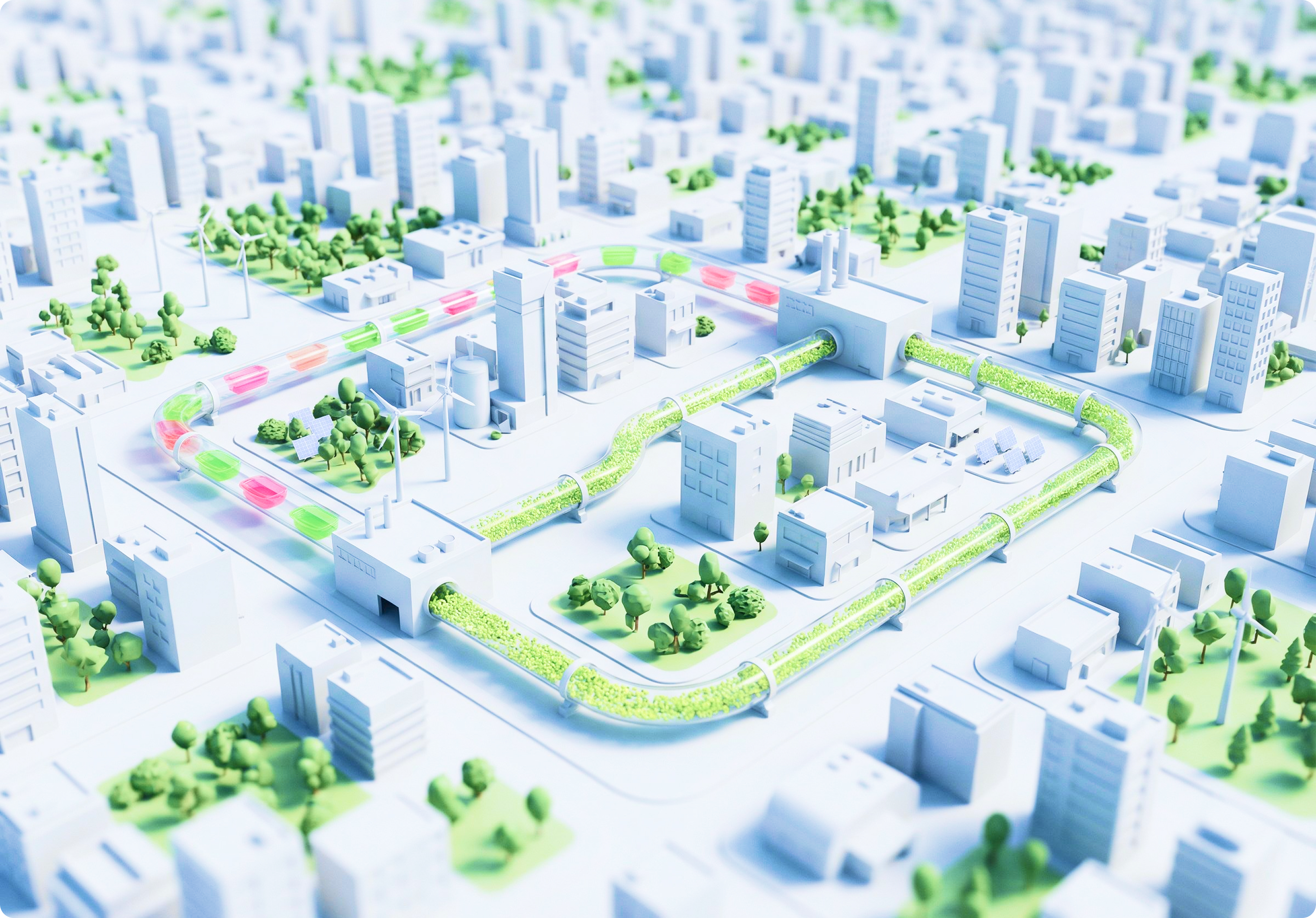 プラスチック資源循環を表現する街のイラスト